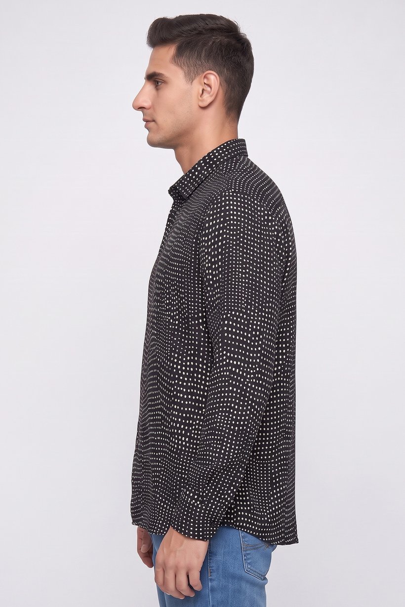 Men Regular Fit  Long Sleeve Polka Dots Dress Shirts, Black