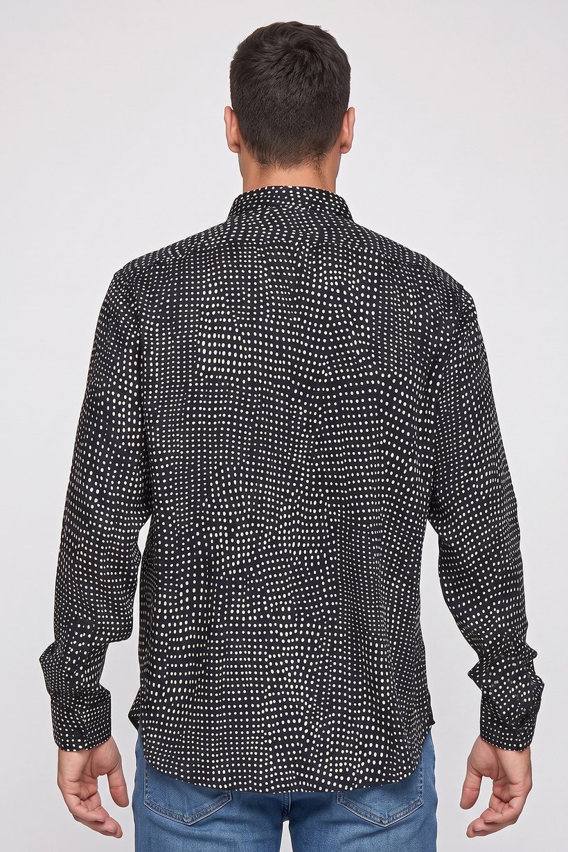 Men Regular Fit  Long Sleeve Polka Dots Dress Shirts, Black