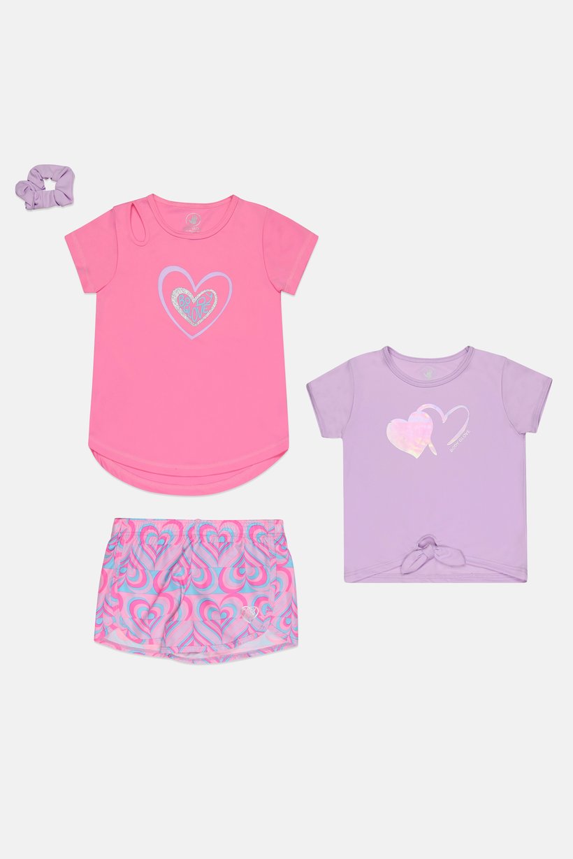 Kids Girl 4 Pcs Graphic Print Top And Shorts With Headband Set, Multicolor