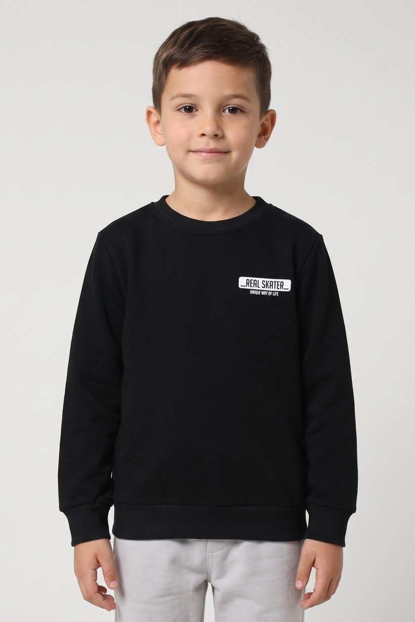 Kids Boy Long Sleeve Graphic Print Sweatshirt, Black