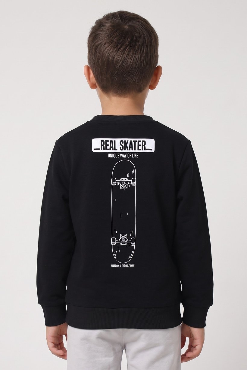 Kids Boy Long Sleeve Graphic Print Sweatshirt, Black