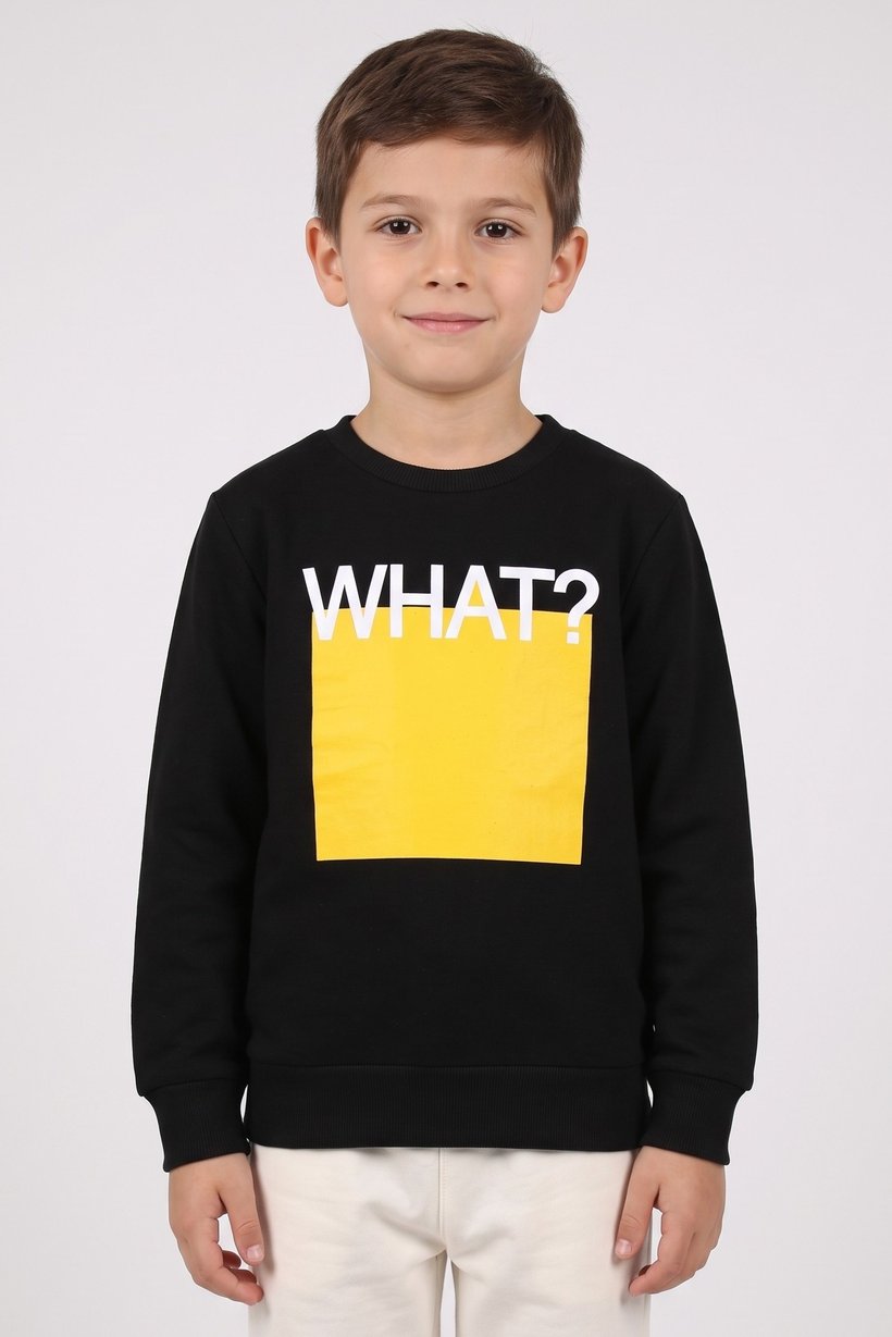 Kids Boy Crew Neck Long Sleeve Graphic Print Sweatshirt, Black