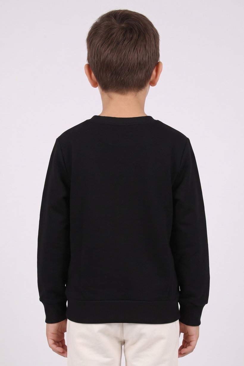 Kids Boy Crew Neck Long Sleeve Graphic Print Sweatshirt, Black