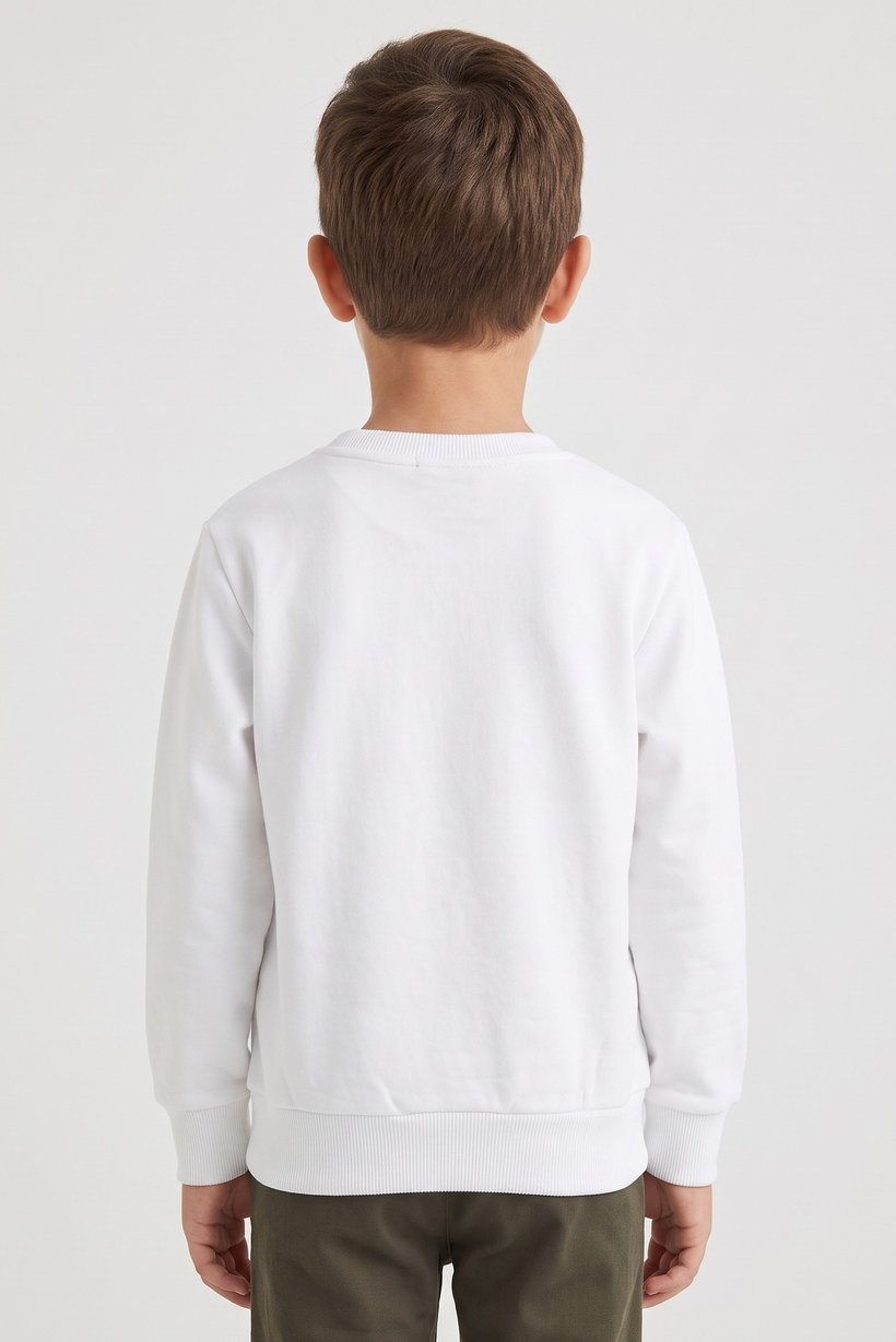 Kids Boy Crew Neck Long Sleeve Graphic Print Sweatshirt, White