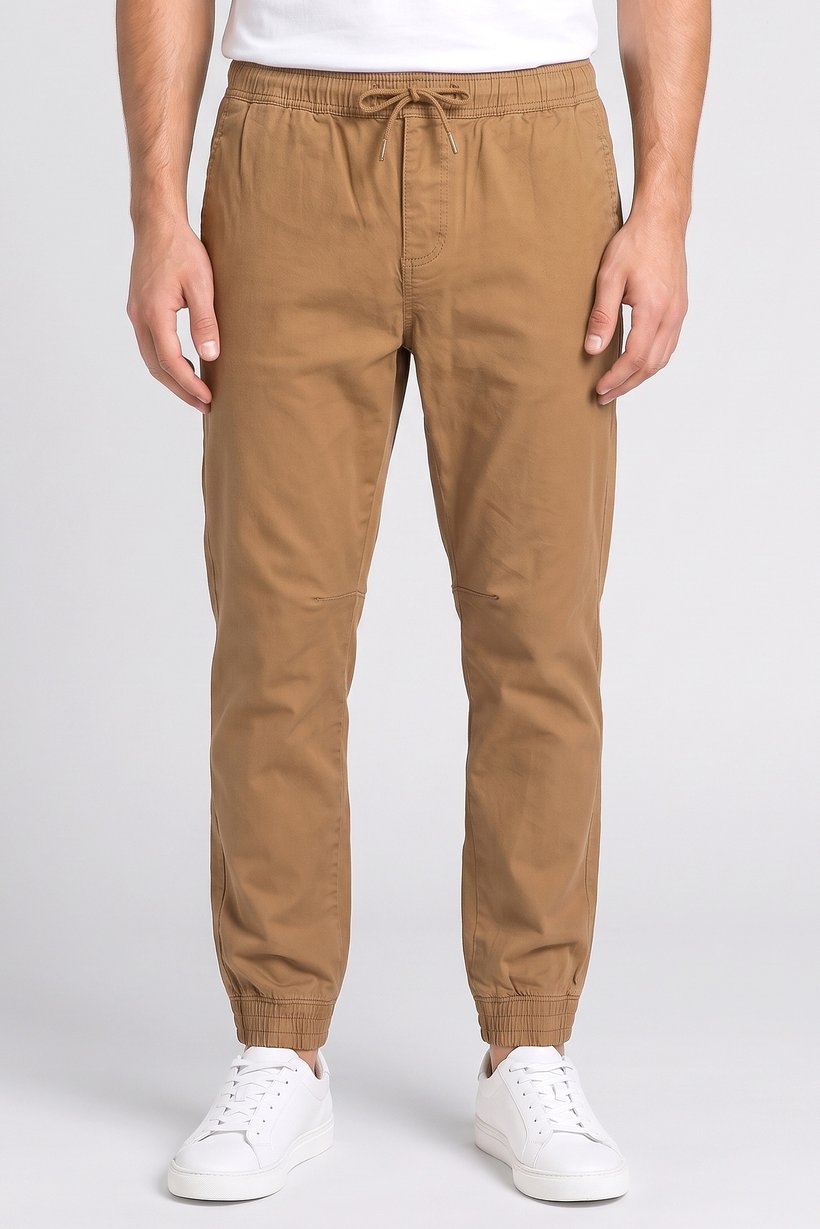 Men Regular Fit Solid Jagger Pants, Brown