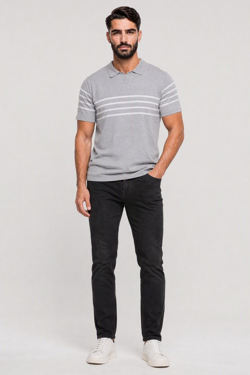 Men Spread Collar Short Sleeve Stripe Polo, Multicolor