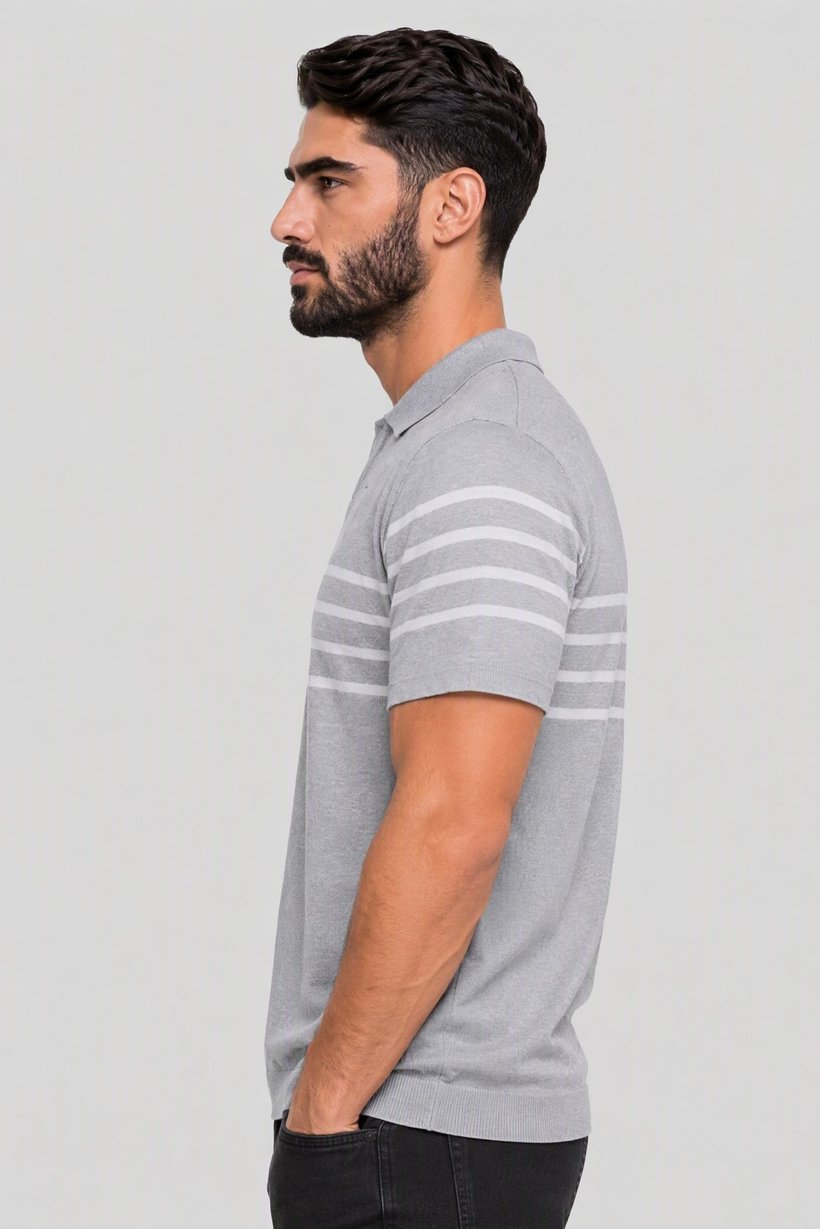 Men Spread Collar Short Sleeve Stripe Polo, Multicolor