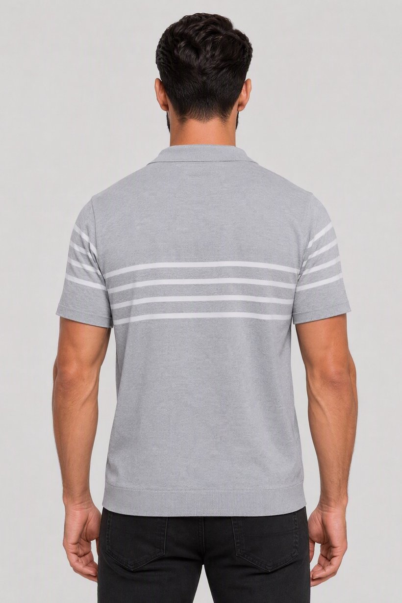 Men Spread Collar Short Sleeve Stripe Polo, Multicolor