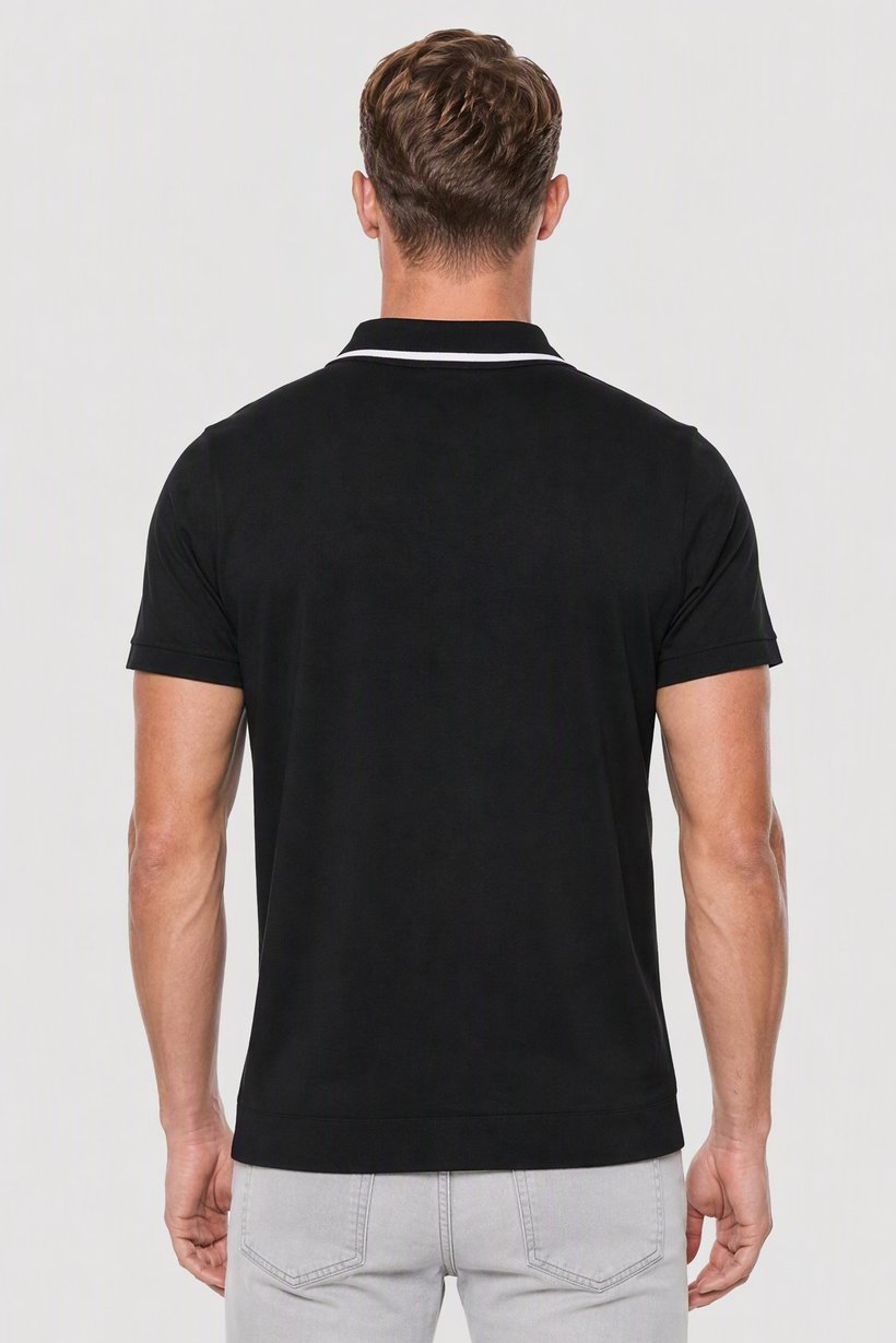 Men Spread Collar Short Sleeve Solid Polo, Black