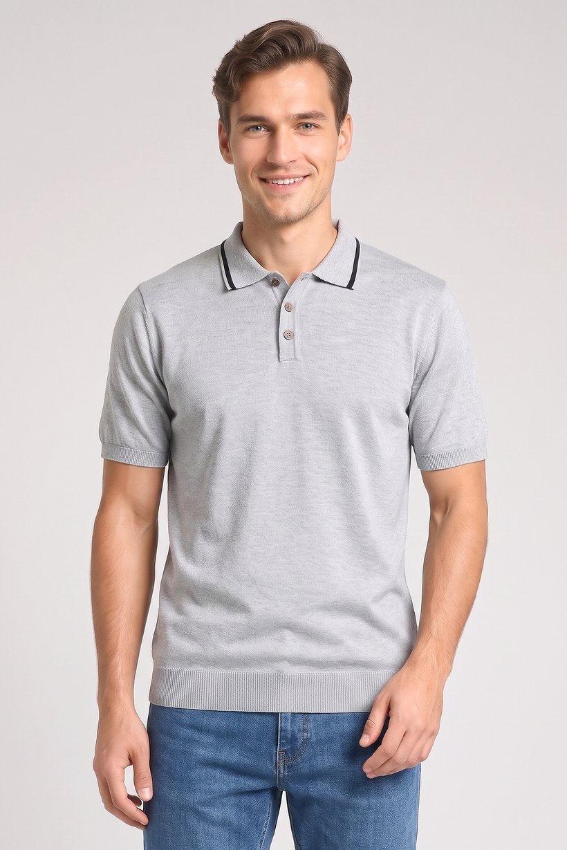 Men Spread Collar Short Sleeve Solid Polo Shirt, Grey