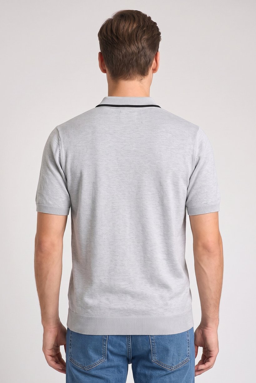 Men Spread Collar Short Sleeve Solid Polo Shirt, Grey