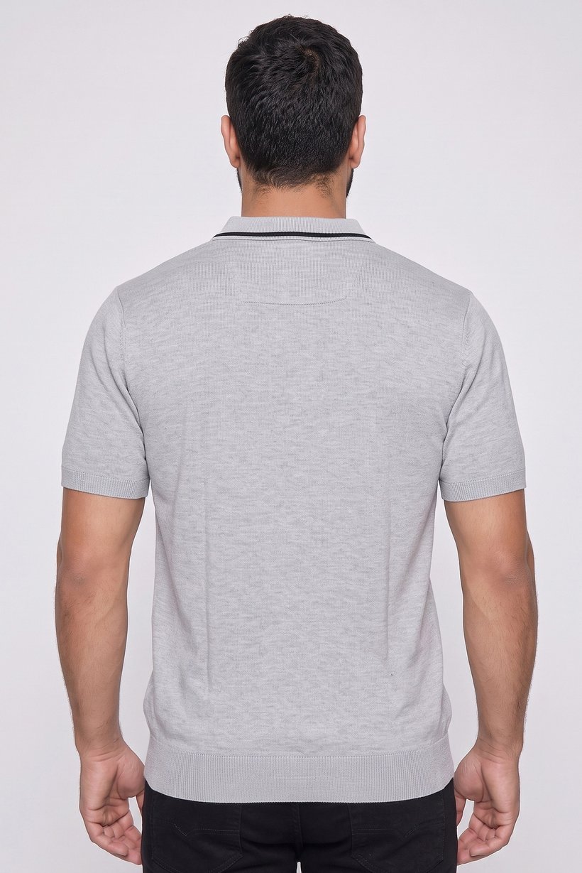 Men Spread Collar Short Sleeve Solid Polo Shirt, Grey
