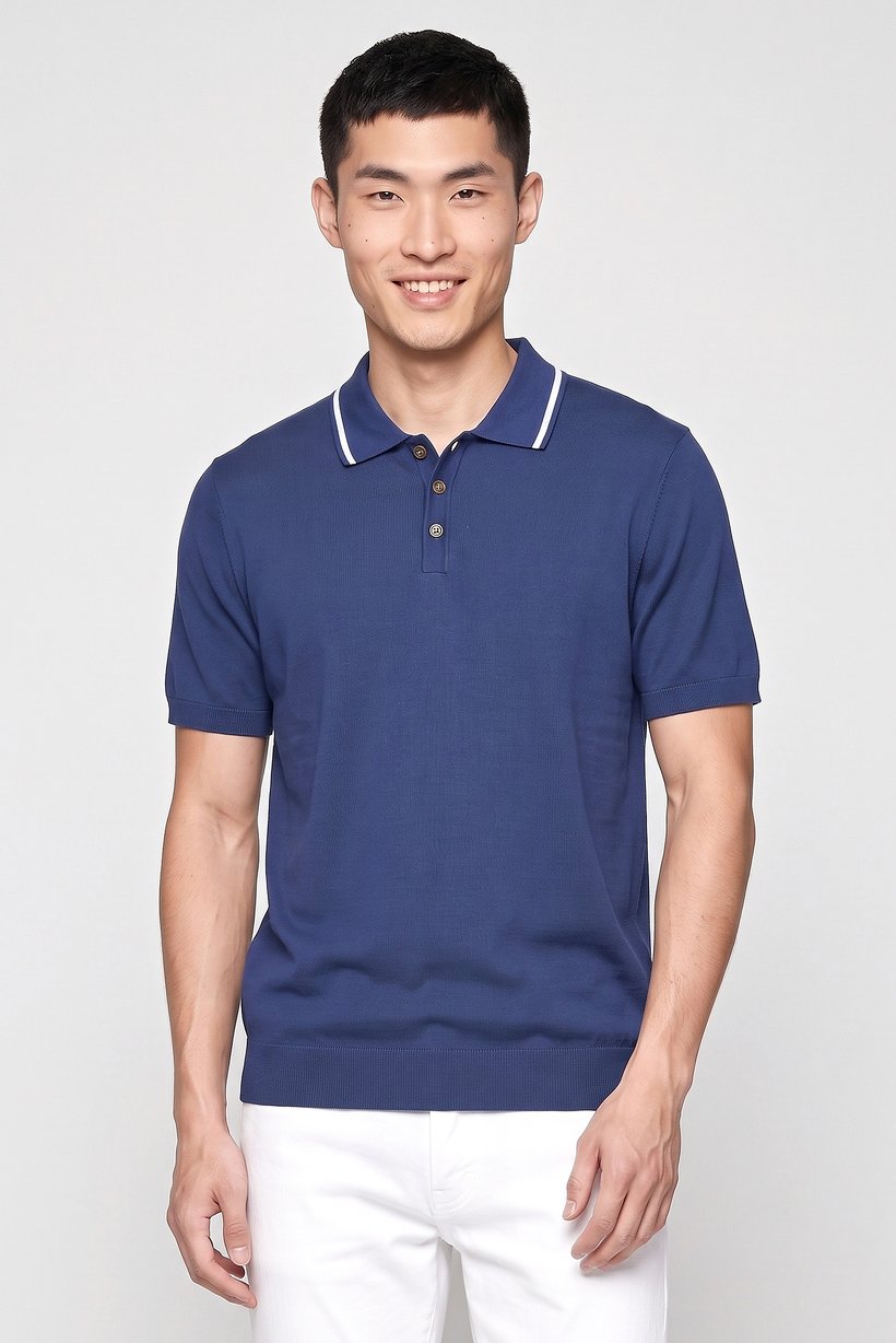 Men Regular Fit Plain Short Sleeve Polo Shirt, Navy