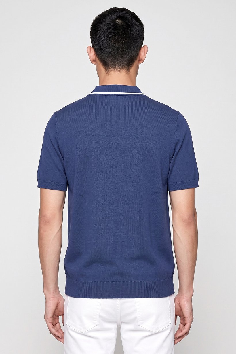 Men Regular Fit Plain Short Sleeve Polo Shirt, Navy