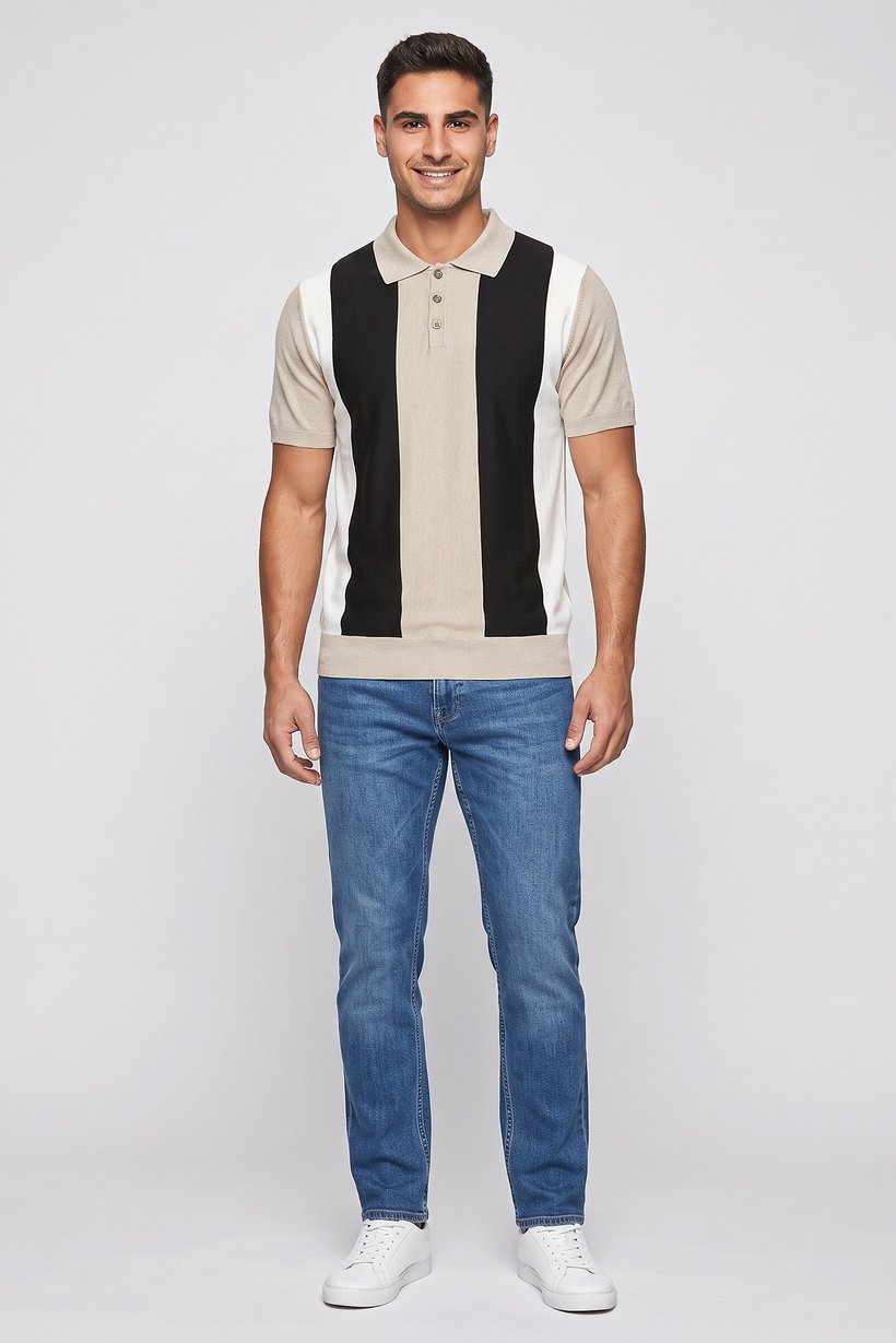 Men Spread Collar Short Sleeve Textured Polo, Multicolor