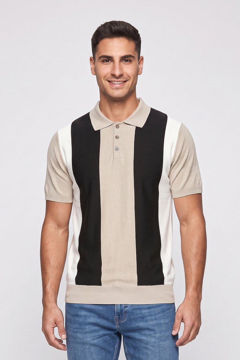Men Spread Collar Short Sleeve Textured Polo, Multicolor
