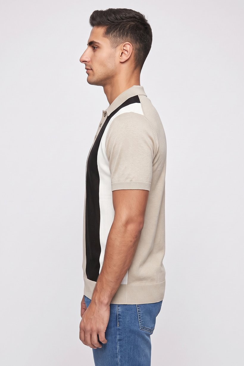 Men Spread Collar Short Sleeve Textured Polo, Multicolor