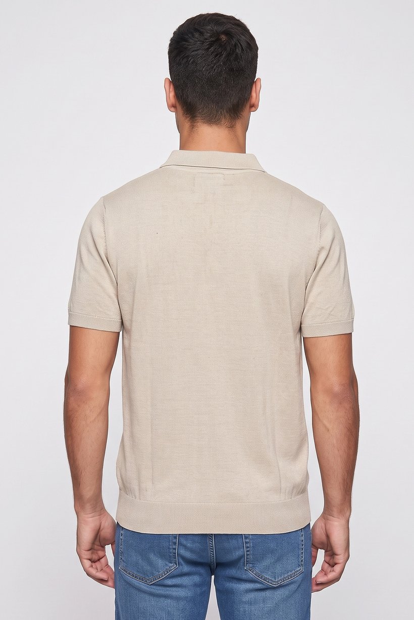 Men Spread Collar Short Sleeve Textured Polo, Multicolor