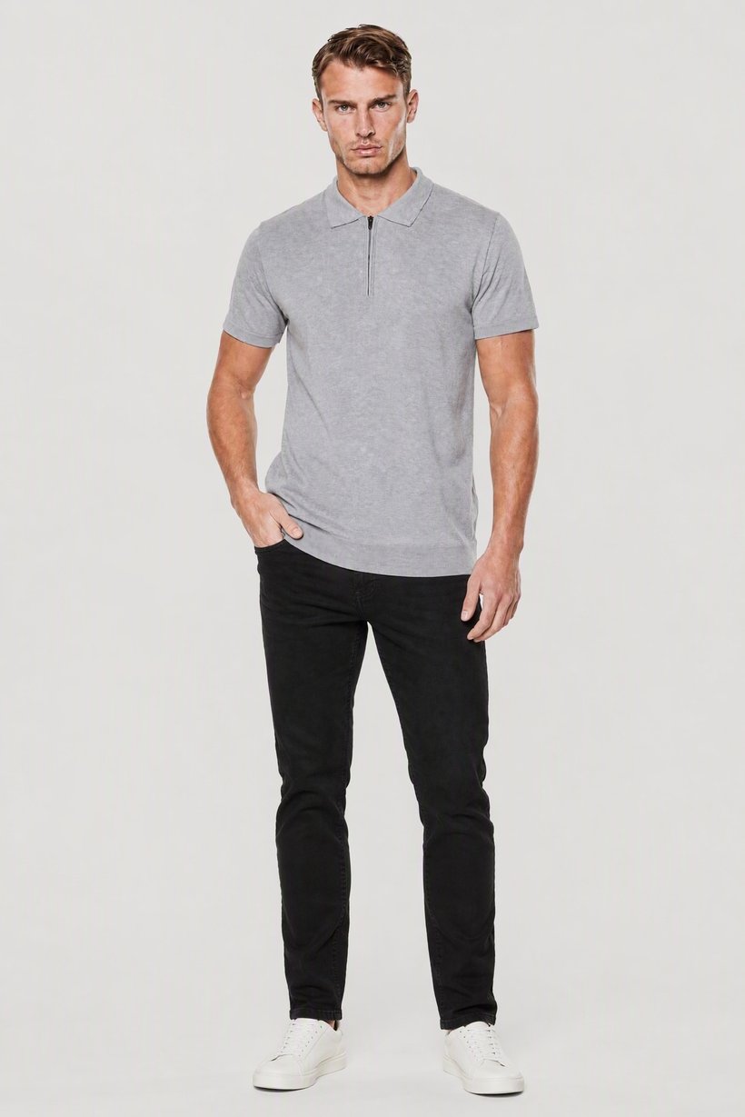 Men Spread Color Textured Polo, Grey