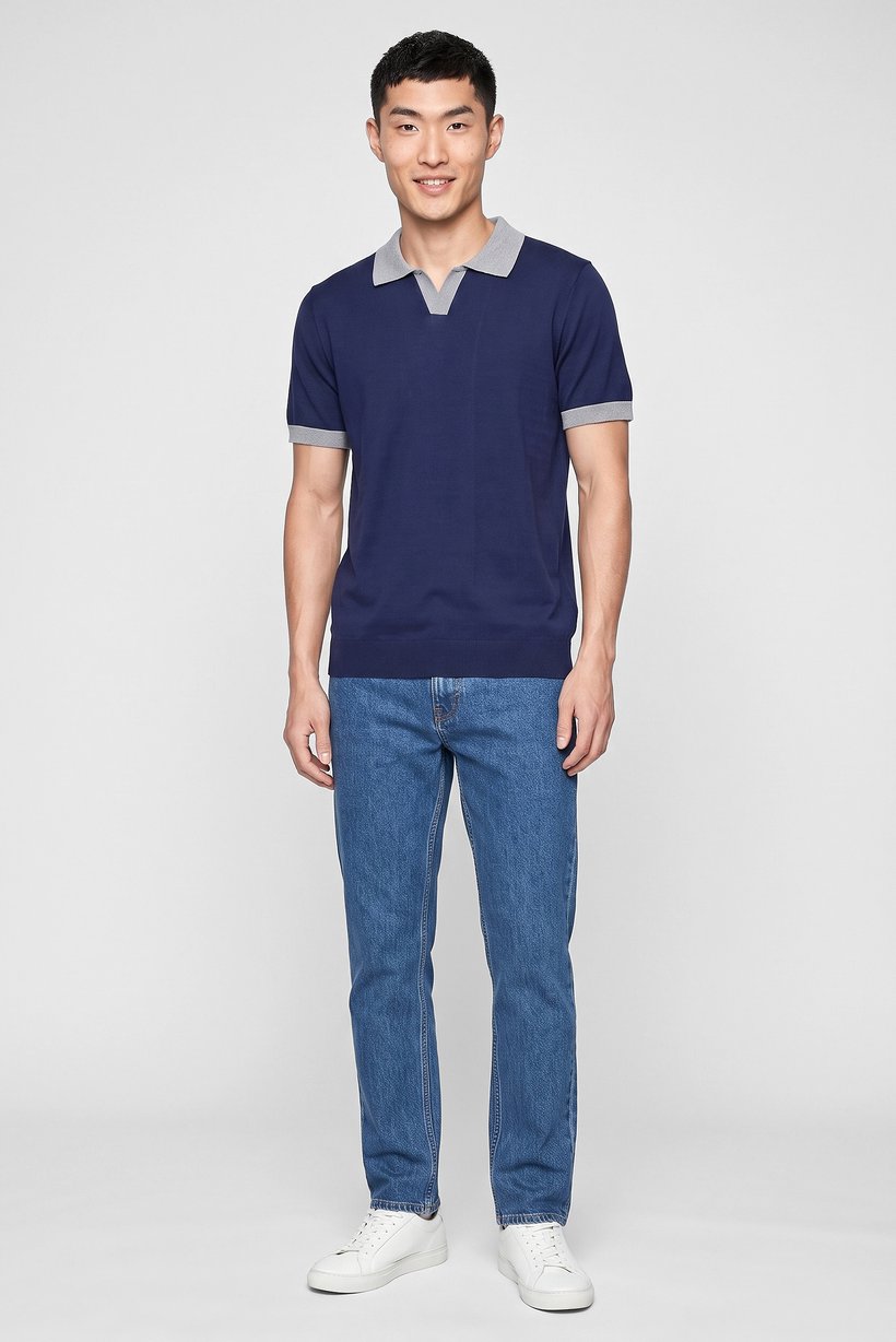 Men Regular Fit Knitted Short Sleeve Polo Shirt, Navy