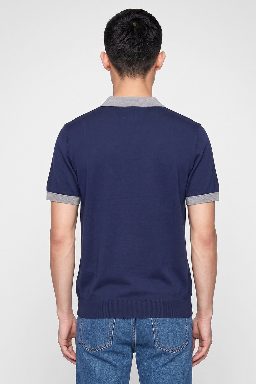 Men Regular Fit Knitted Short Sleeve Polo Shirt, Navy