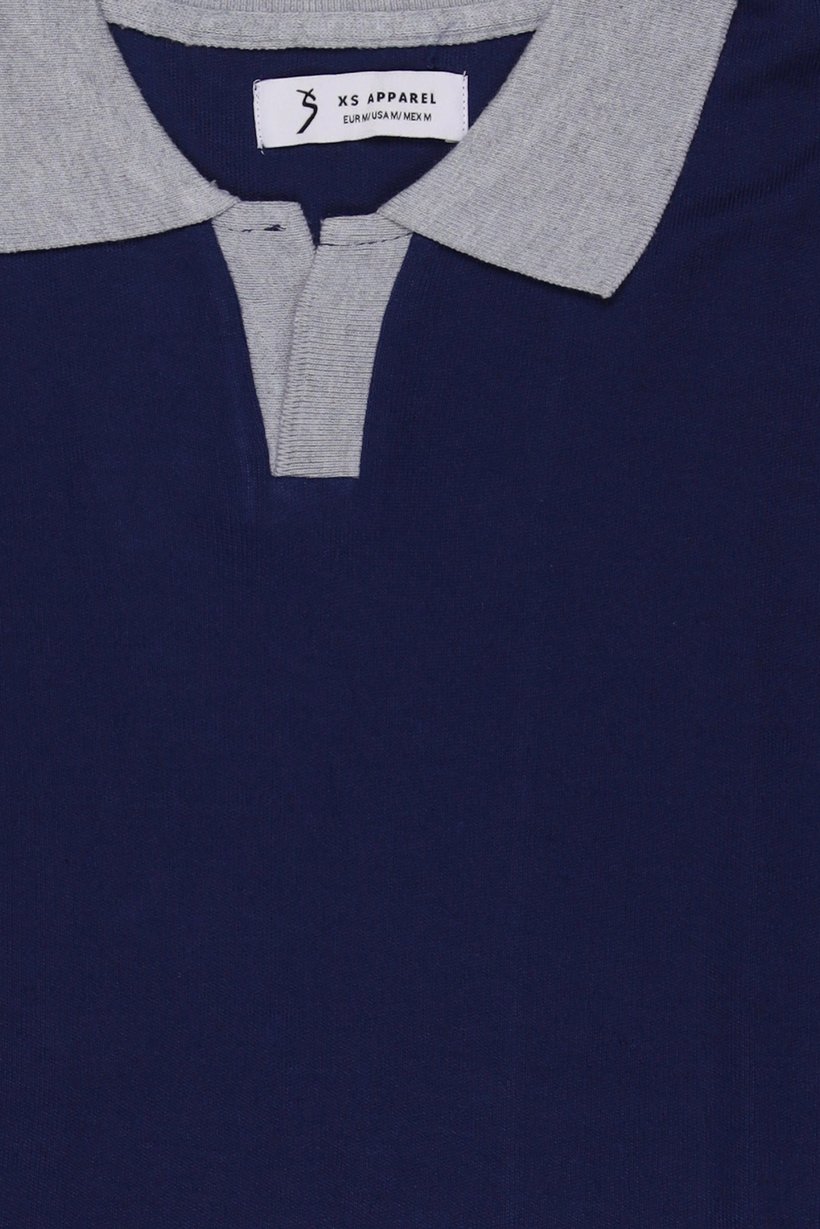 Men Regular Fit Knitted Short Sleeve Polo Shirt, Navy