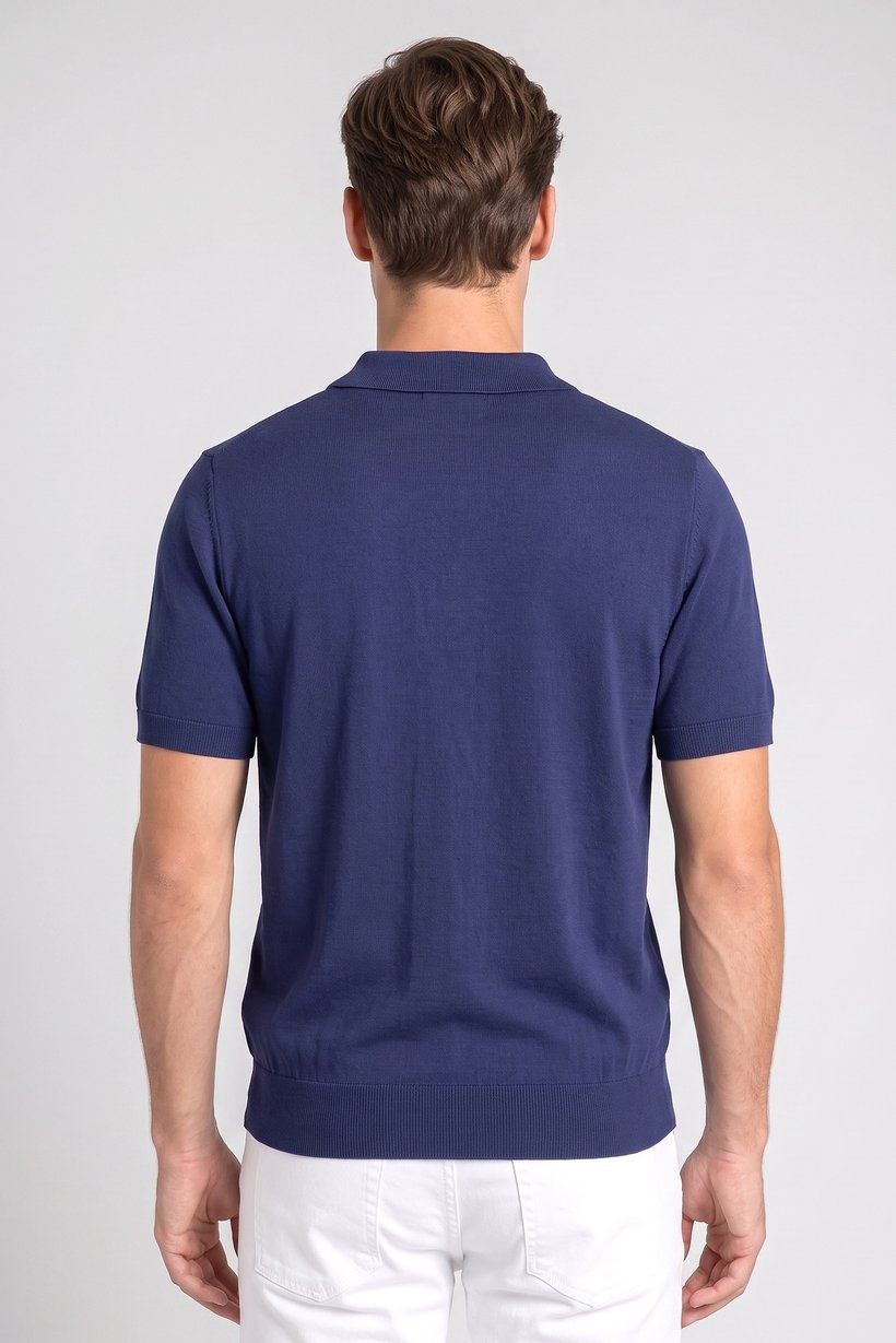 Men Regular Fit Short Sleeve Knitted Polo Shirt, Navy Blue