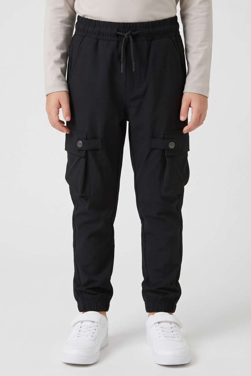 Kids Boy Drawstring Plain Jogger Pants, Black