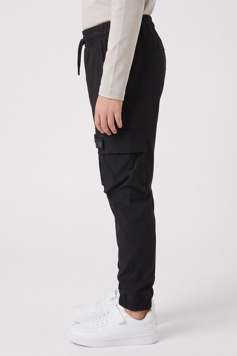 Kids Boy Drawstring Plain Jogger Pants, Black