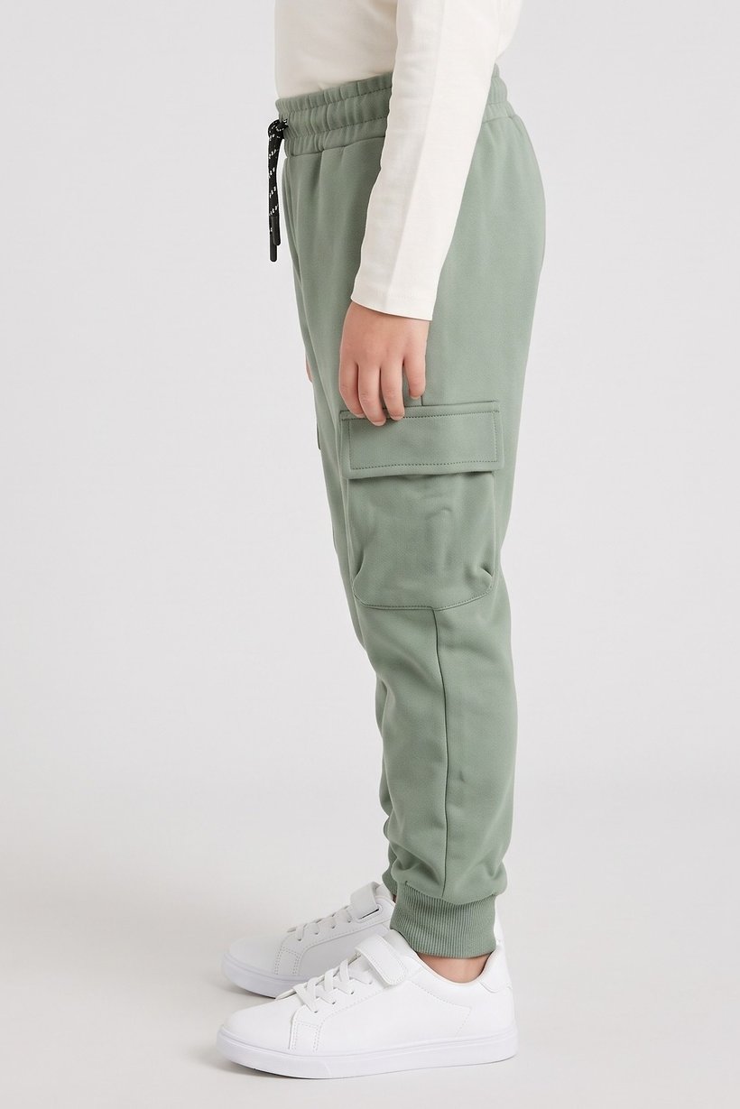 Kids Boy Regular Fit Solid Cargo Pants, Sage Green