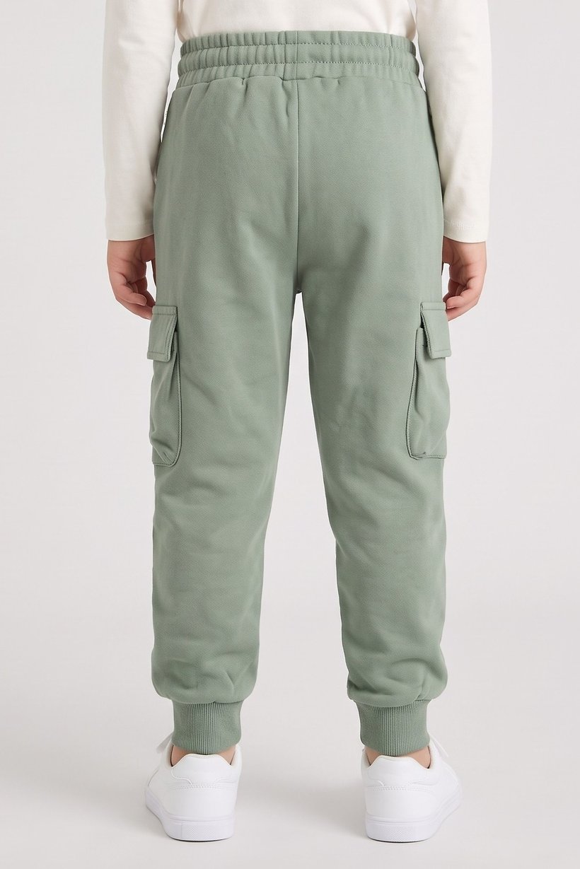 Kids Boy Regular Fit Solid Cargo Pants, Sage Green
