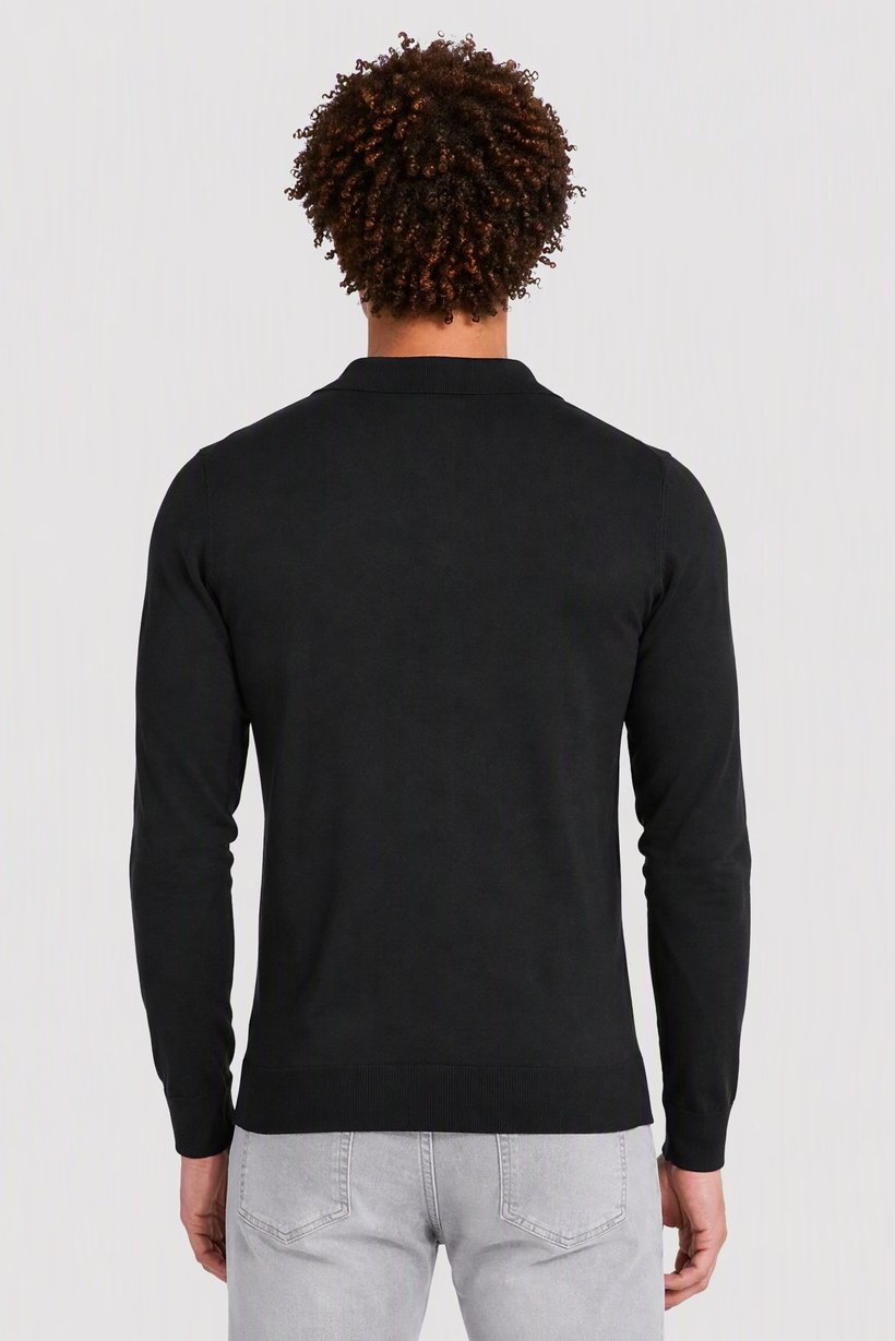 Men Spread Collar Textured Sweater, Black