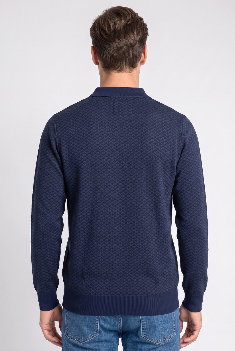Men Spread Collar Textured Sweater, Multicolor