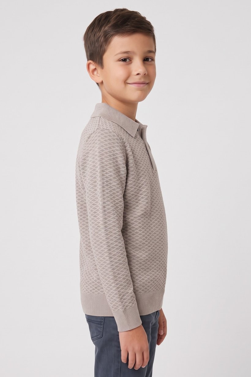 Kids Boy Spread Collar Textured Sweater, Beige