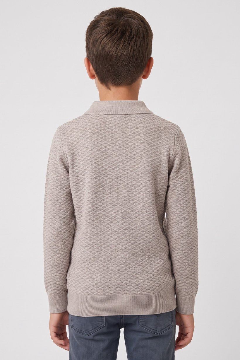 Kids Boy Spread Collar Textured Sweater, Beige
