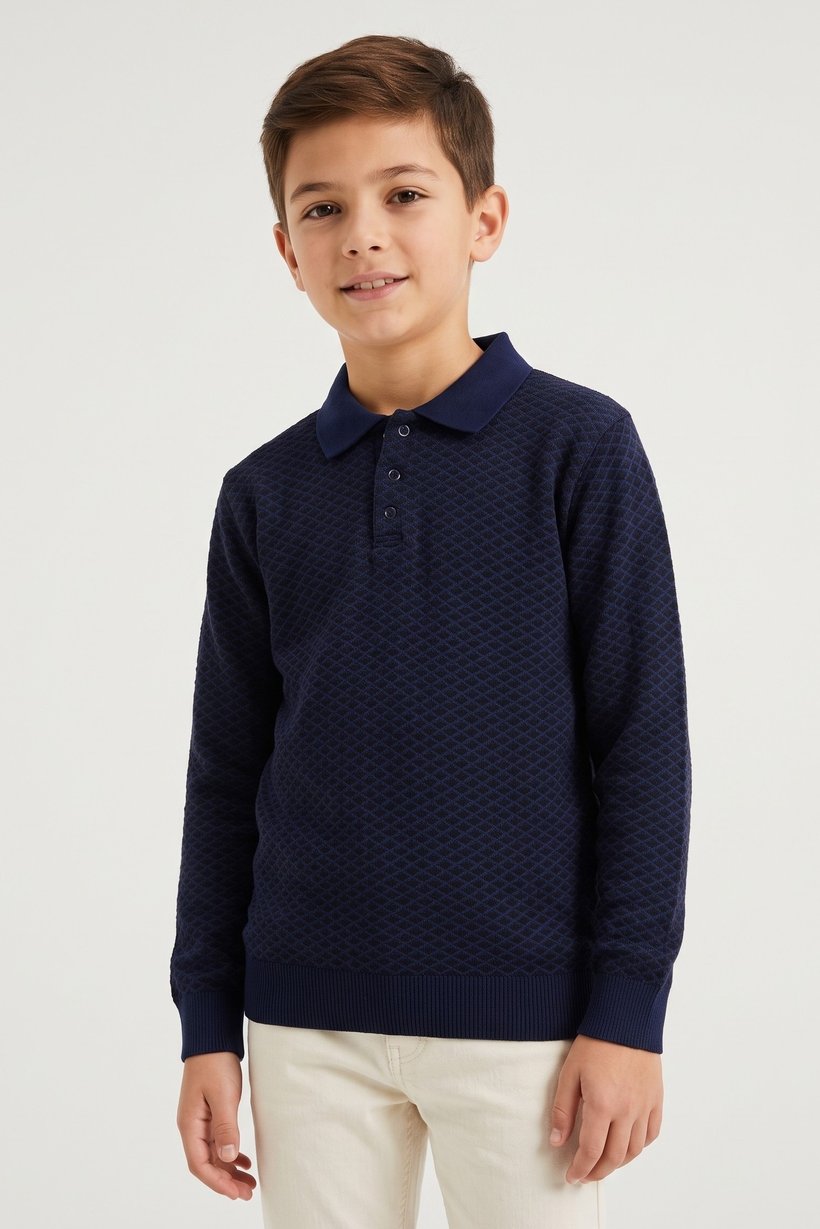 Kids Boy Spread Collar Textured Sweater, Multicolor