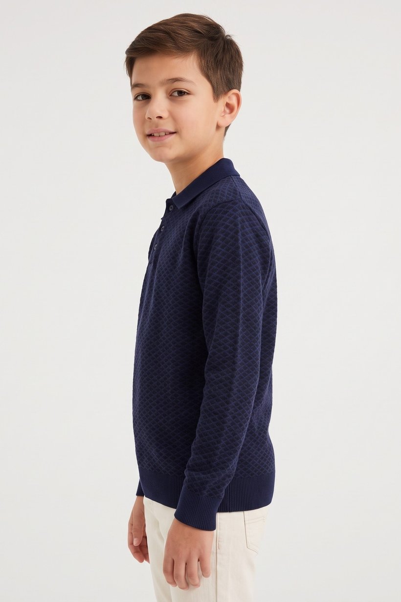 Kids Boy Spread Collar Textured Sweater, Multicolor