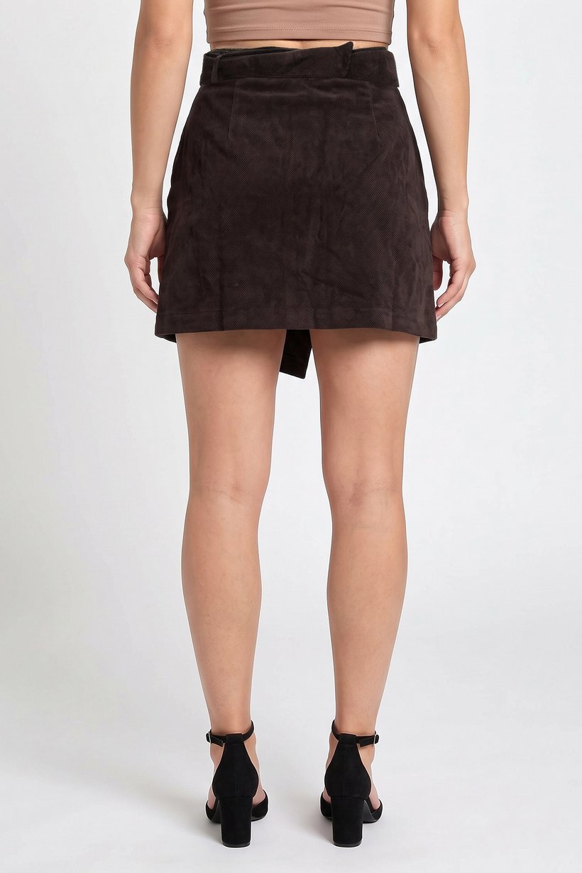 Women Textured Mini Skirts, Dark Taupe