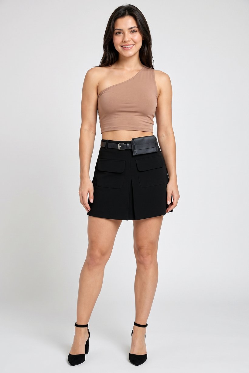 Women Solid Mini Skirt, Black