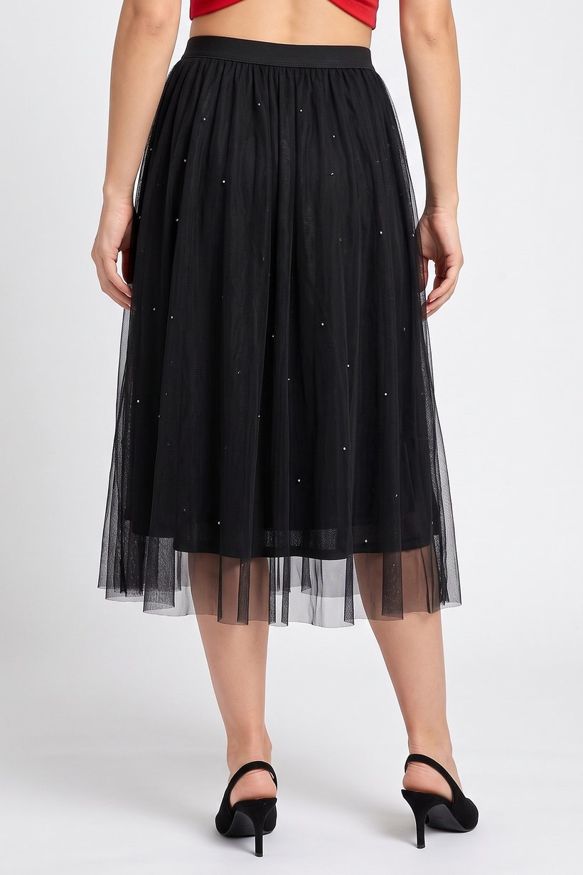 Women Textured Midi Skirt, Black