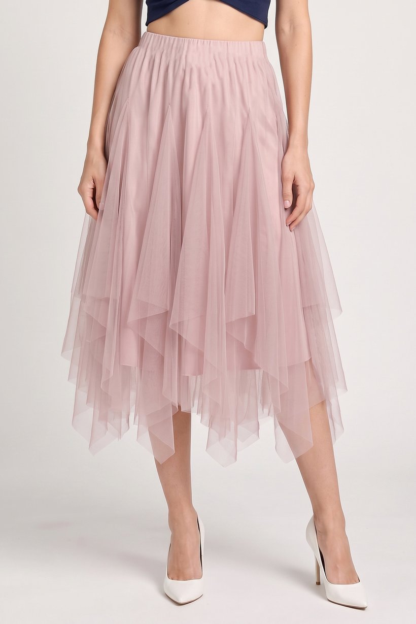 Women Mesh Midi Skirts, Pink