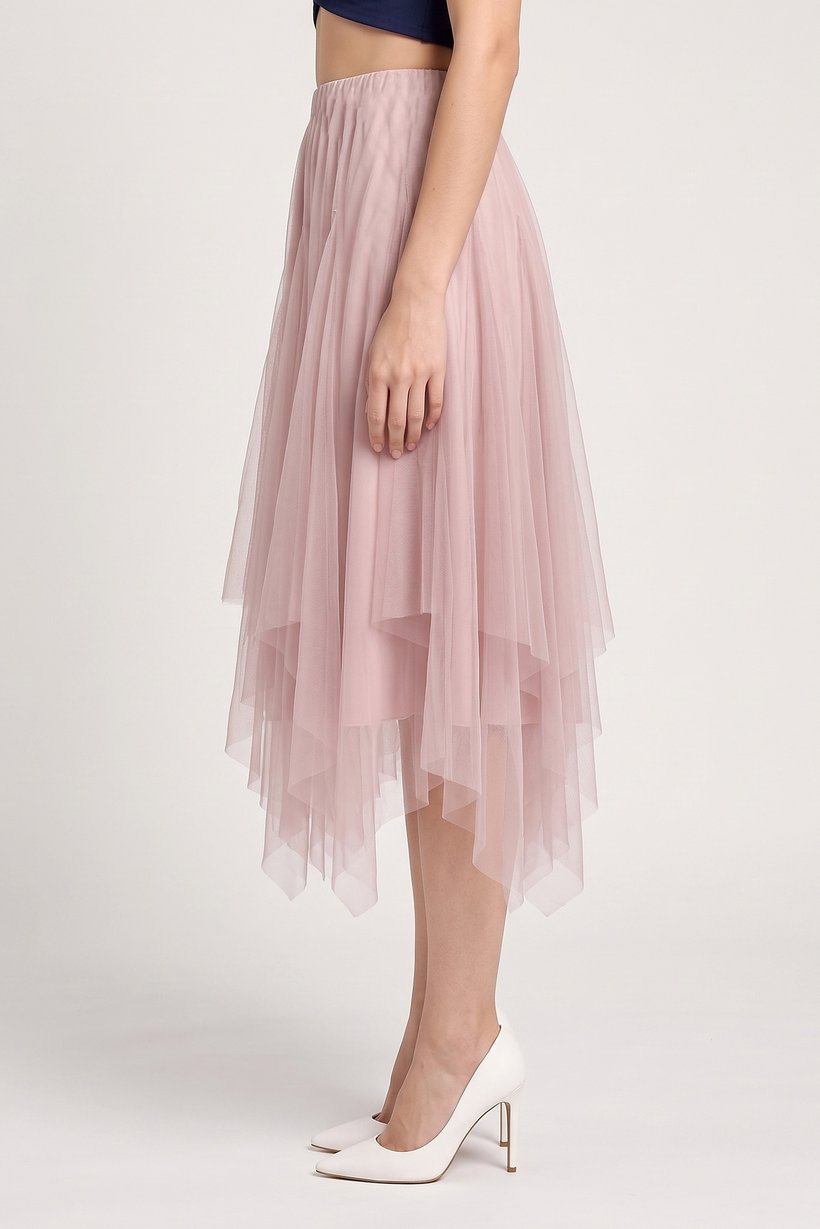 Women Mesh Midi Skirts, Pink
