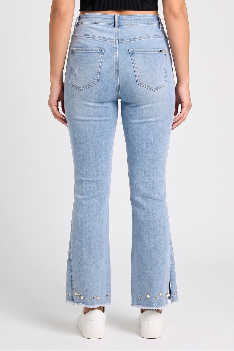 Women Boot Cut Fit Stretchable Denim Jeans, Light Blue