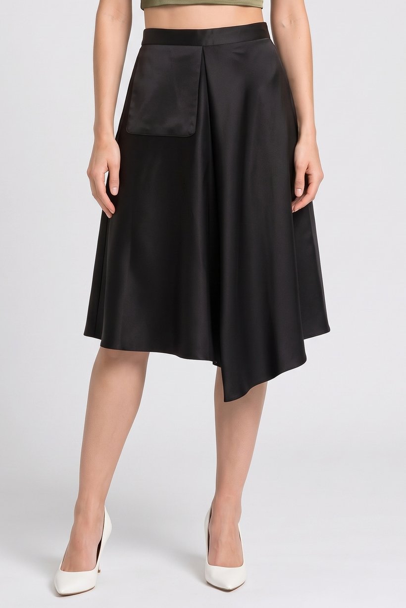 Women Plain Midi Skirt, Black