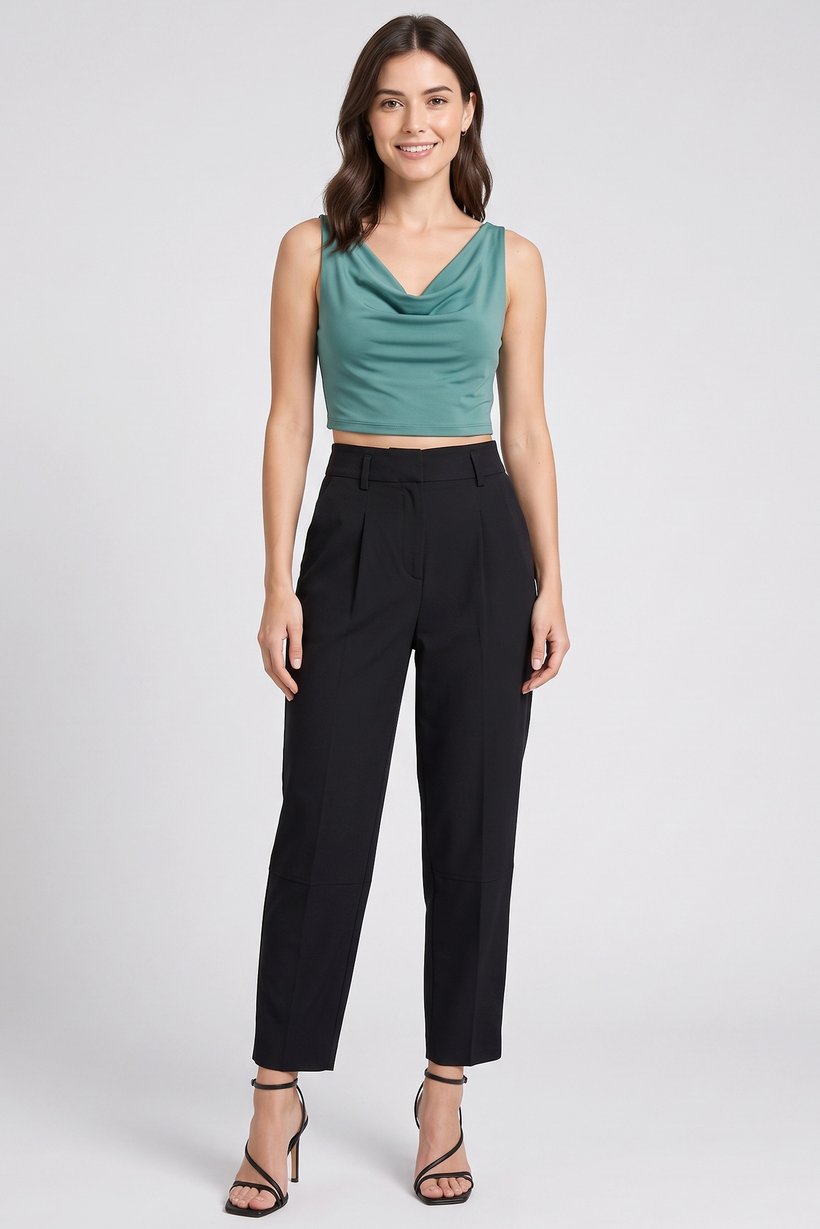 Women Regular Fit Solid Straight Leg Pants, Black