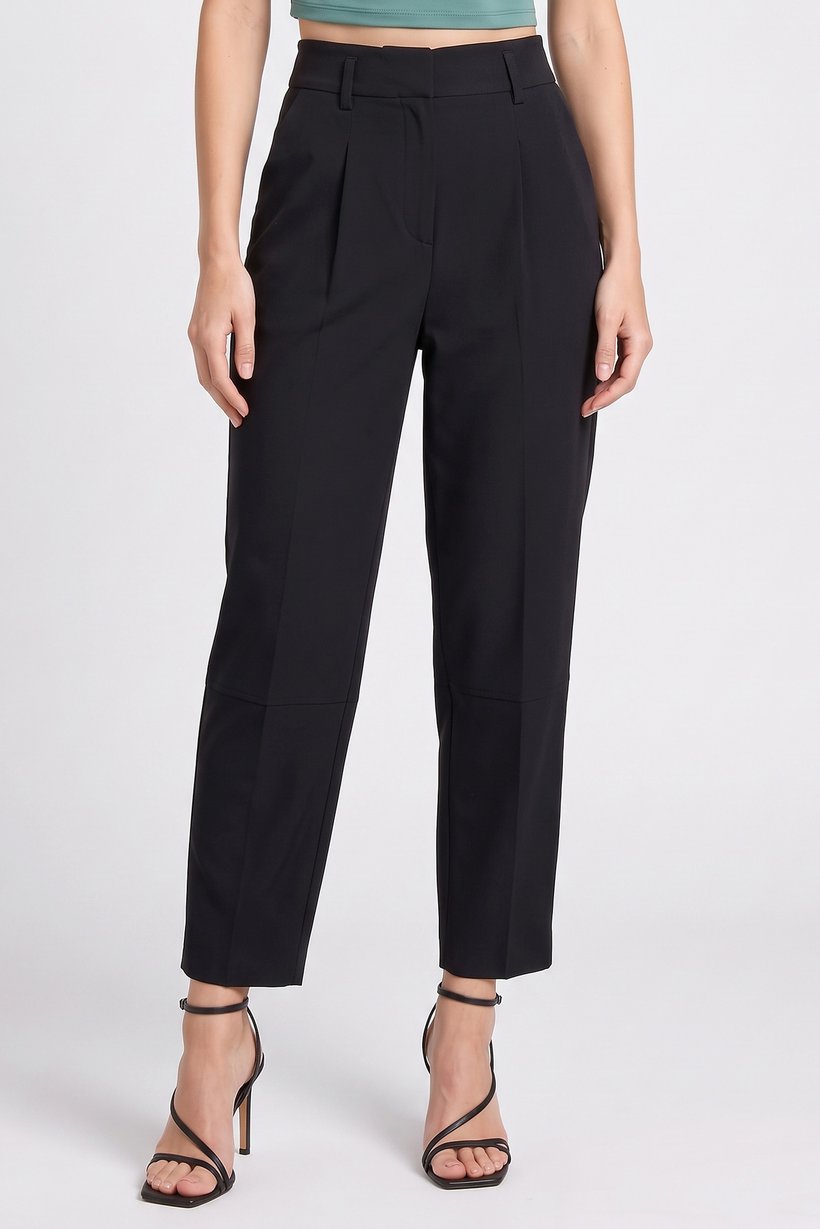 Women Regular Fit Solid Straight Leg Pants, Black