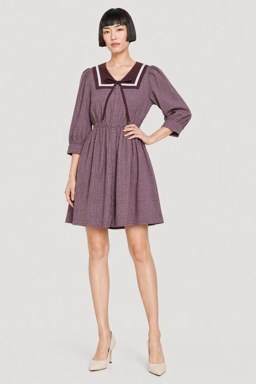 Women  Micro Check Print Shirt Dress, Multicolor