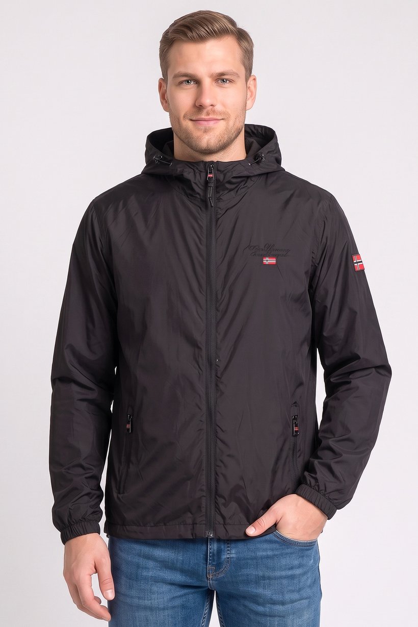 Men Brand Logo Windbreaker Jacket, Black
