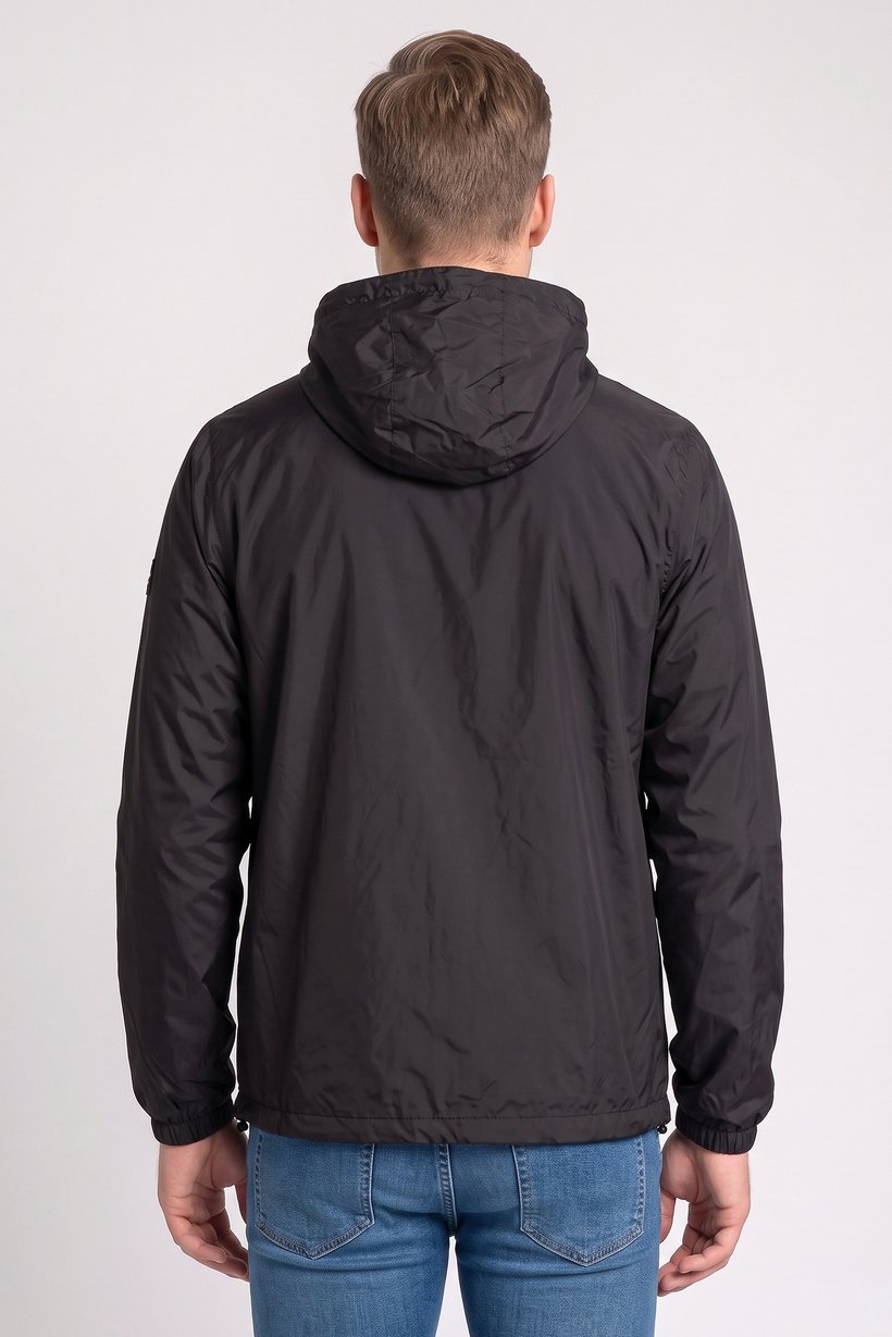 Men Brand Logo Windbreaker Jacket, Black