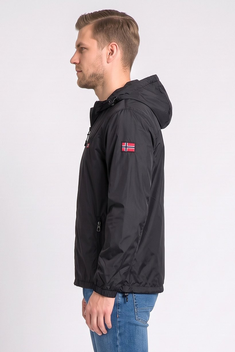 Men Embroidered Logo Windbreaker Jacket, Black